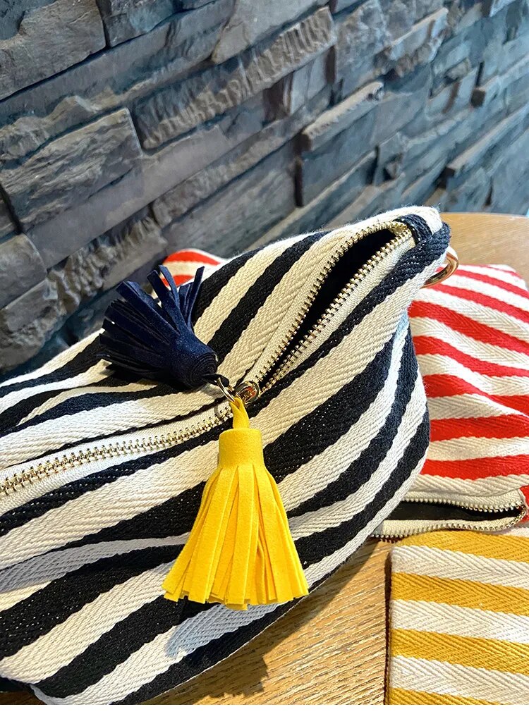 Striped Tassel Canvas Pouch