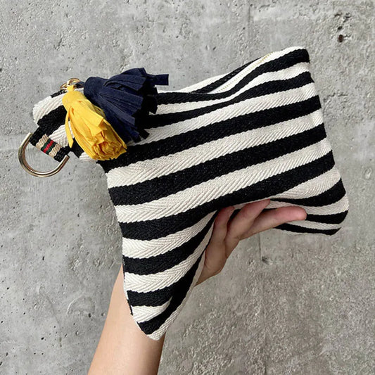 Striped Tassel Canvas Pouch